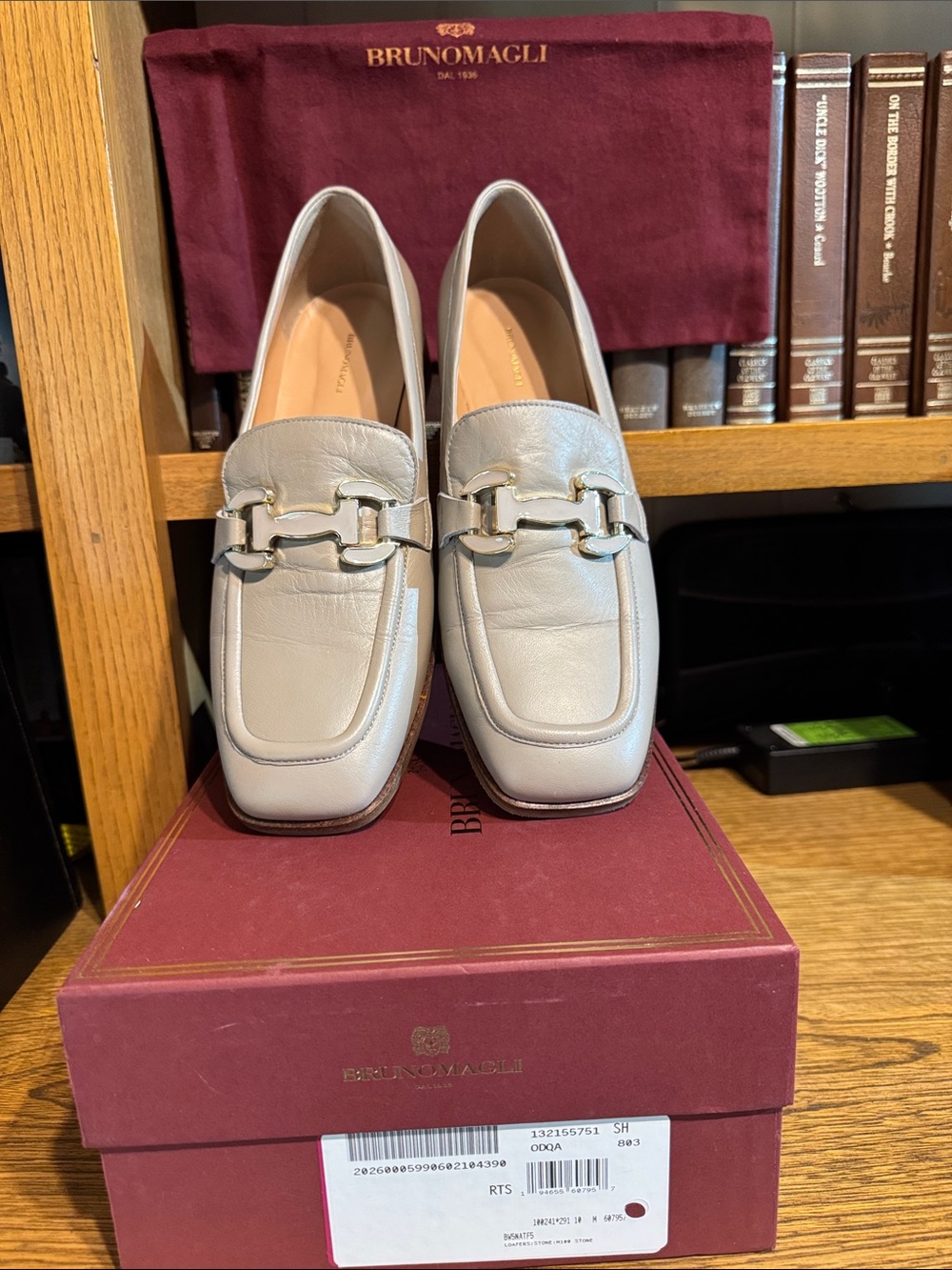 Bruno Magli Natalie Stone Geay Leather Horsebit-Detail Loafers.
